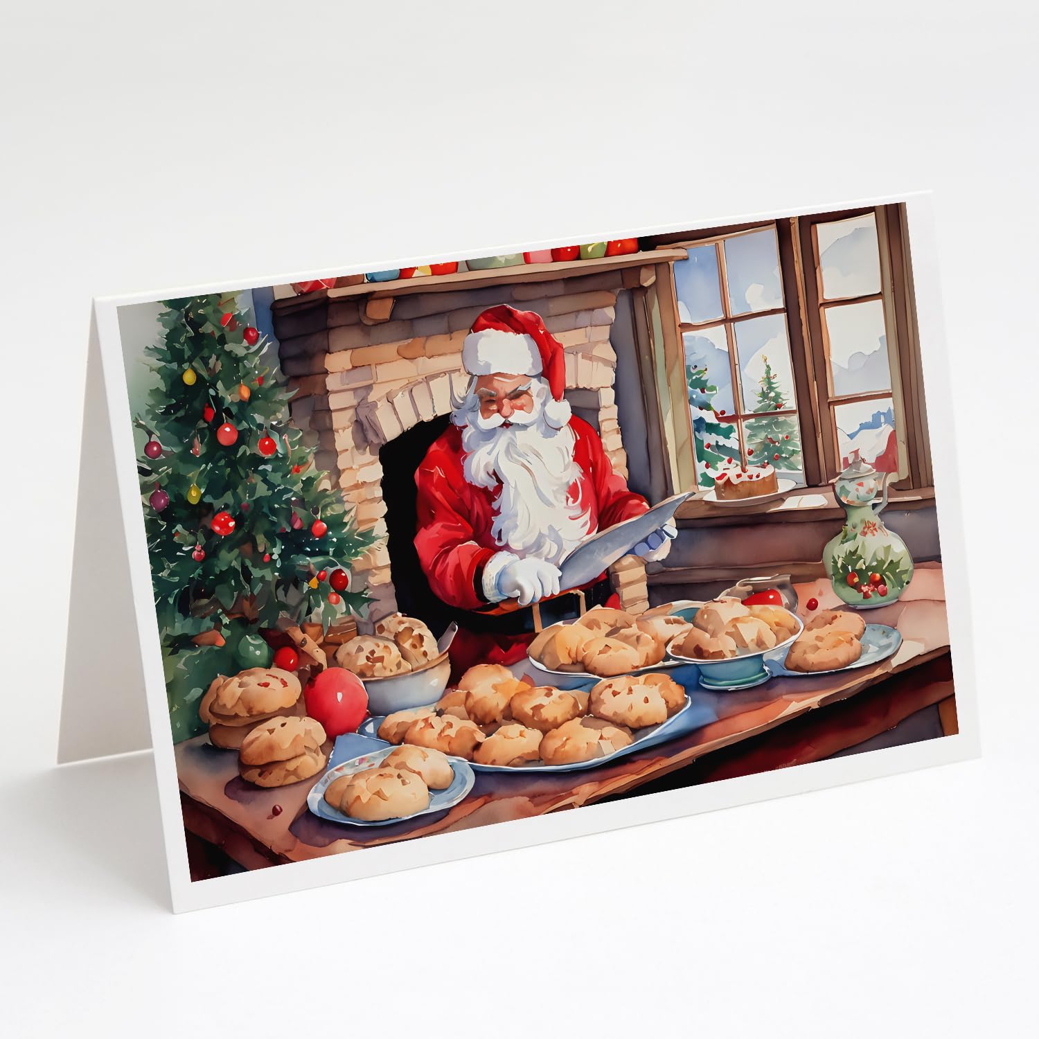 Caroline's Treasures DAC3285GCA7P Cookies with Santa Claus Greeting Cards Pack of 8 Blank Cards with Envelopes Whimsical A7 Size 5x7 Blank Note Cards