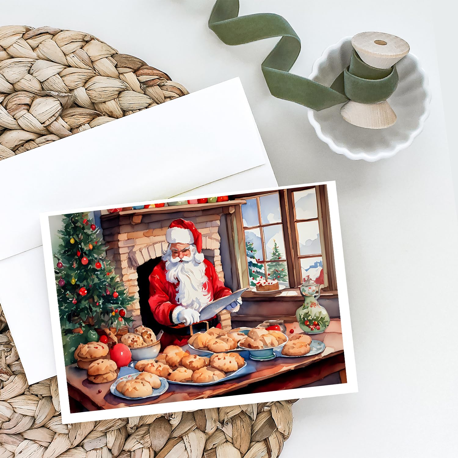 Caroline's Treasures DAC3285GCA7P Cookies with Santa Claus Greeting Cards Pack of 8 Blank Cards with Envelopes Whimsical A7 Size 5x7 Blank Note Cards