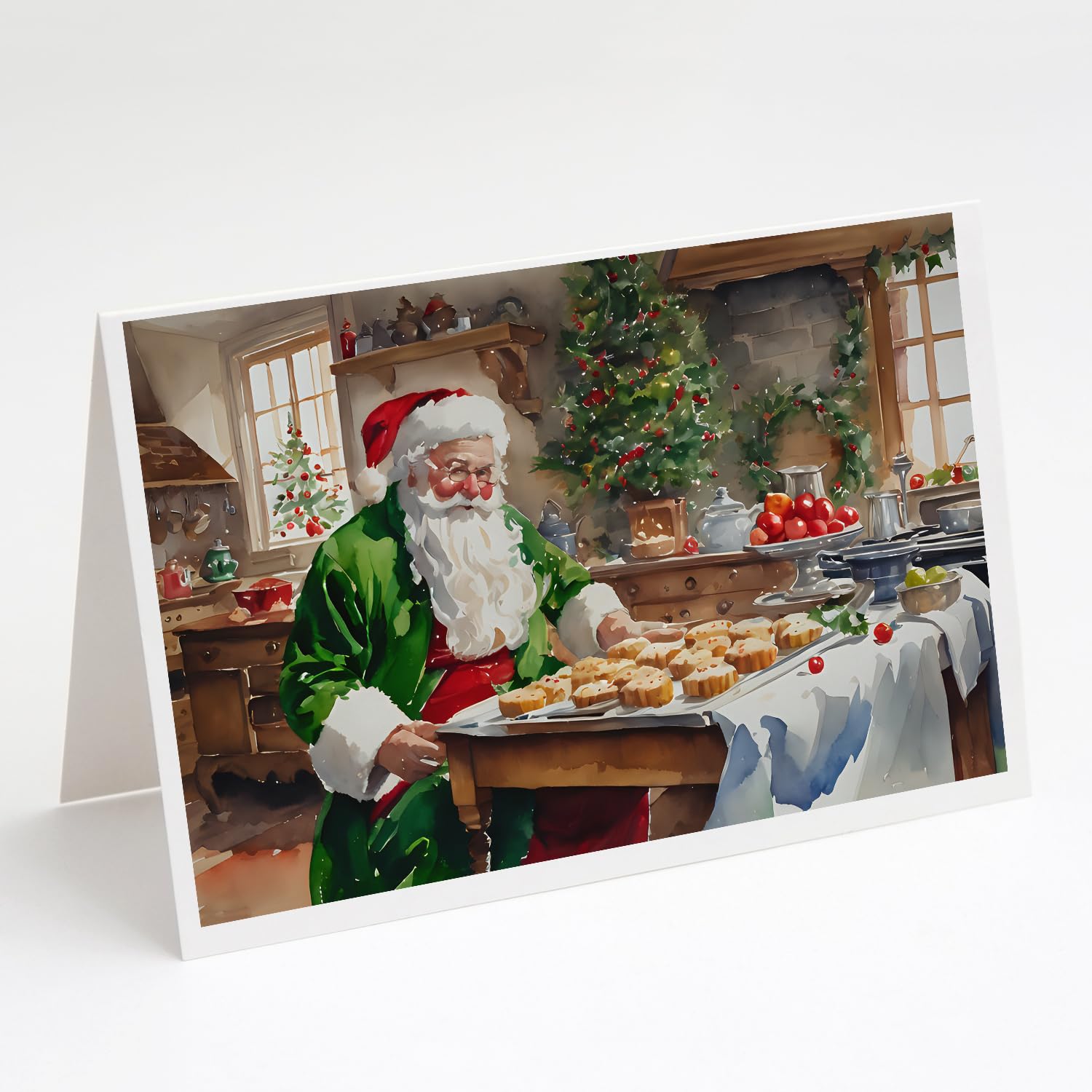 Caroline's Treasures DAC3296GCA7P Cookies with Santa Claus Father Christmas Greeting Cards Pack of 8 Blank Cards with Envelopes Whimsical A7 Size 5x7 Blank Note Cards