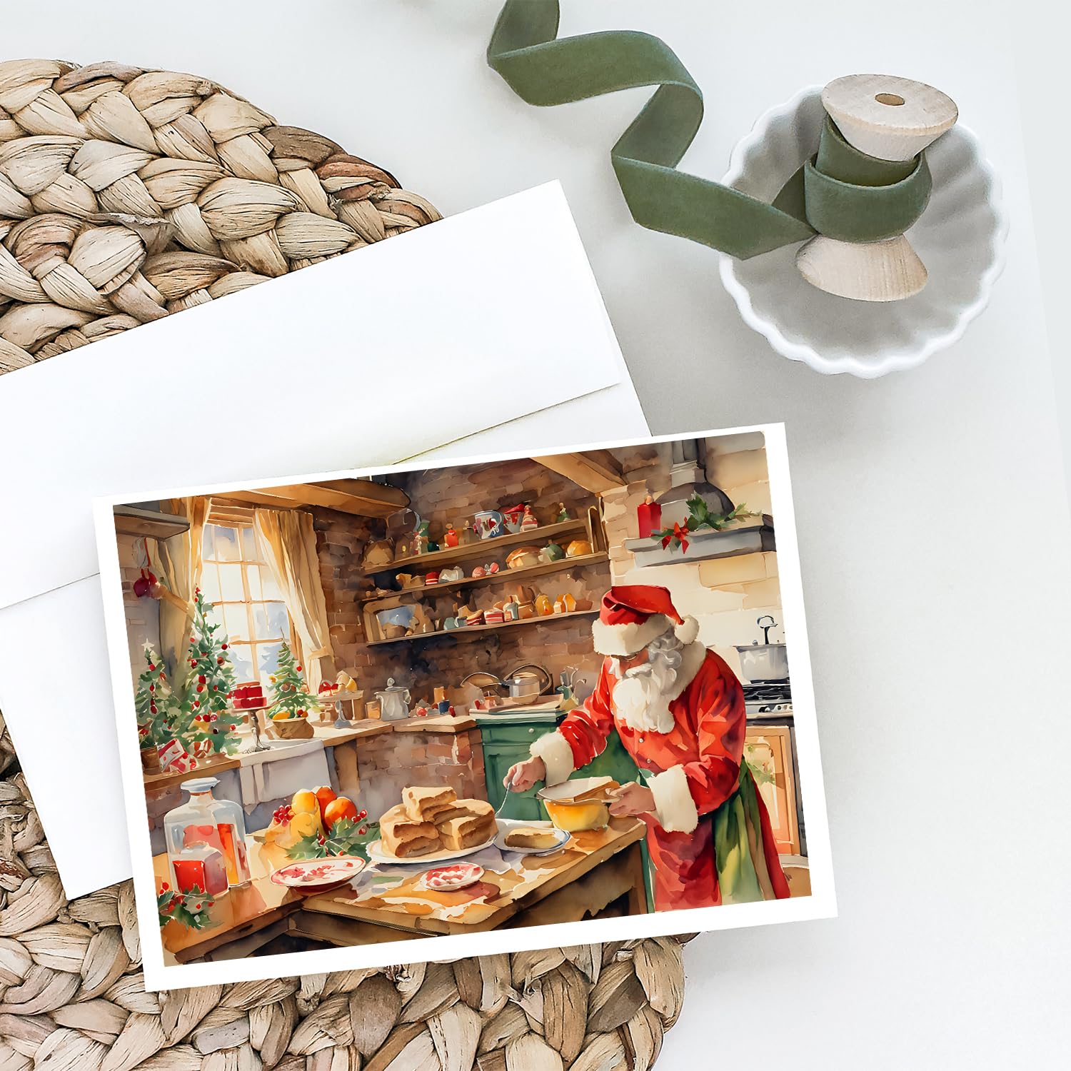 Caroline's Treasures DAC3302GCA7P Cookies with Santa Claus Papa Noel Greeting Cards Pack of 8 Blank Cards with Envelopes Whimsical A7 Size 5x7 Blank Note Cards