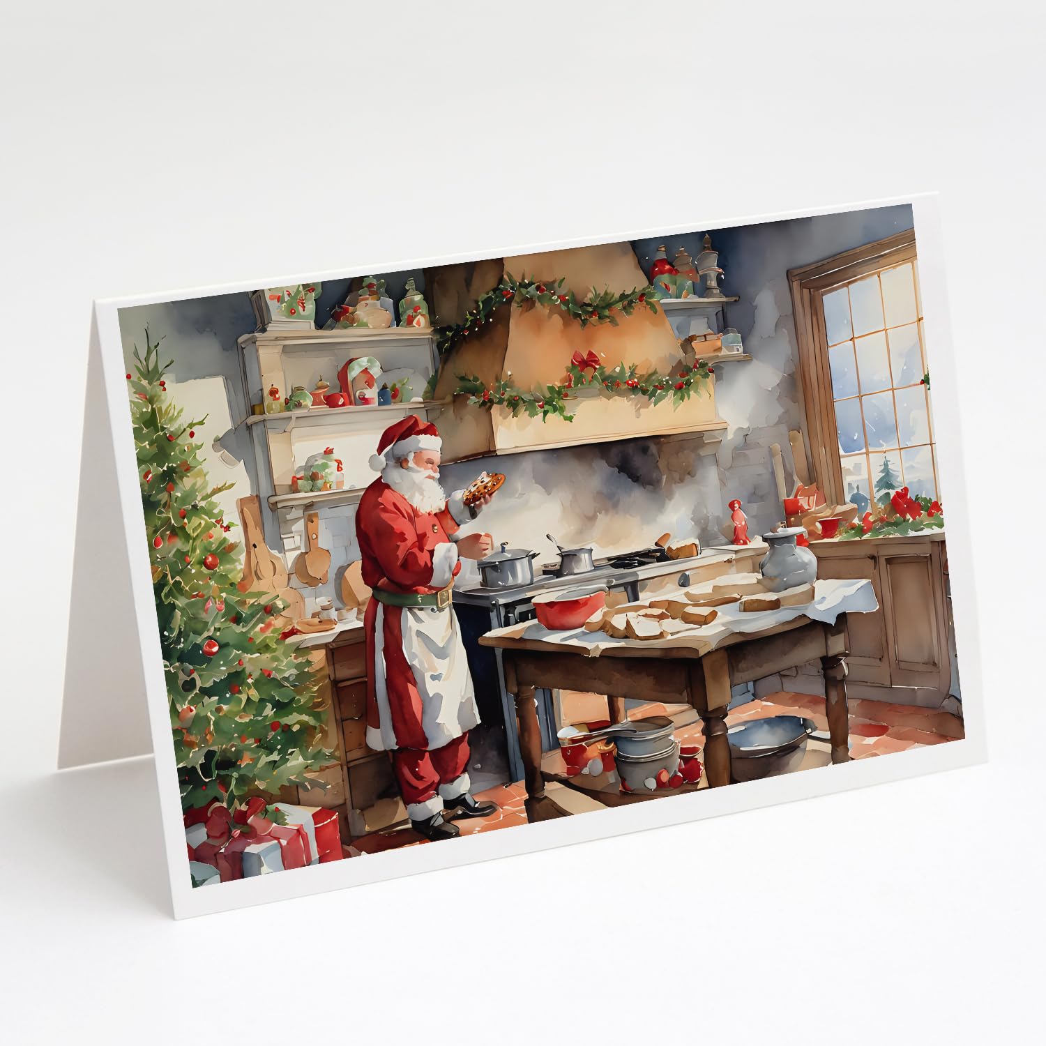 Caroline's Treasures DAC3308GCA7P Cookies with Santa Claus Greeting Cards Pack of 8 Blank Cards with Envelopes Whimsical A7 Size 5x7 Blank Note Cards