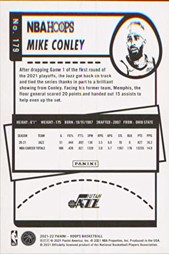 2021-22 NBA Hoops #179 Mike Conley Utah Jazz Official Panini Basketball Card (Stock Photo Shown, card is straight from Pack and Box in Raw Ungraded Condition)