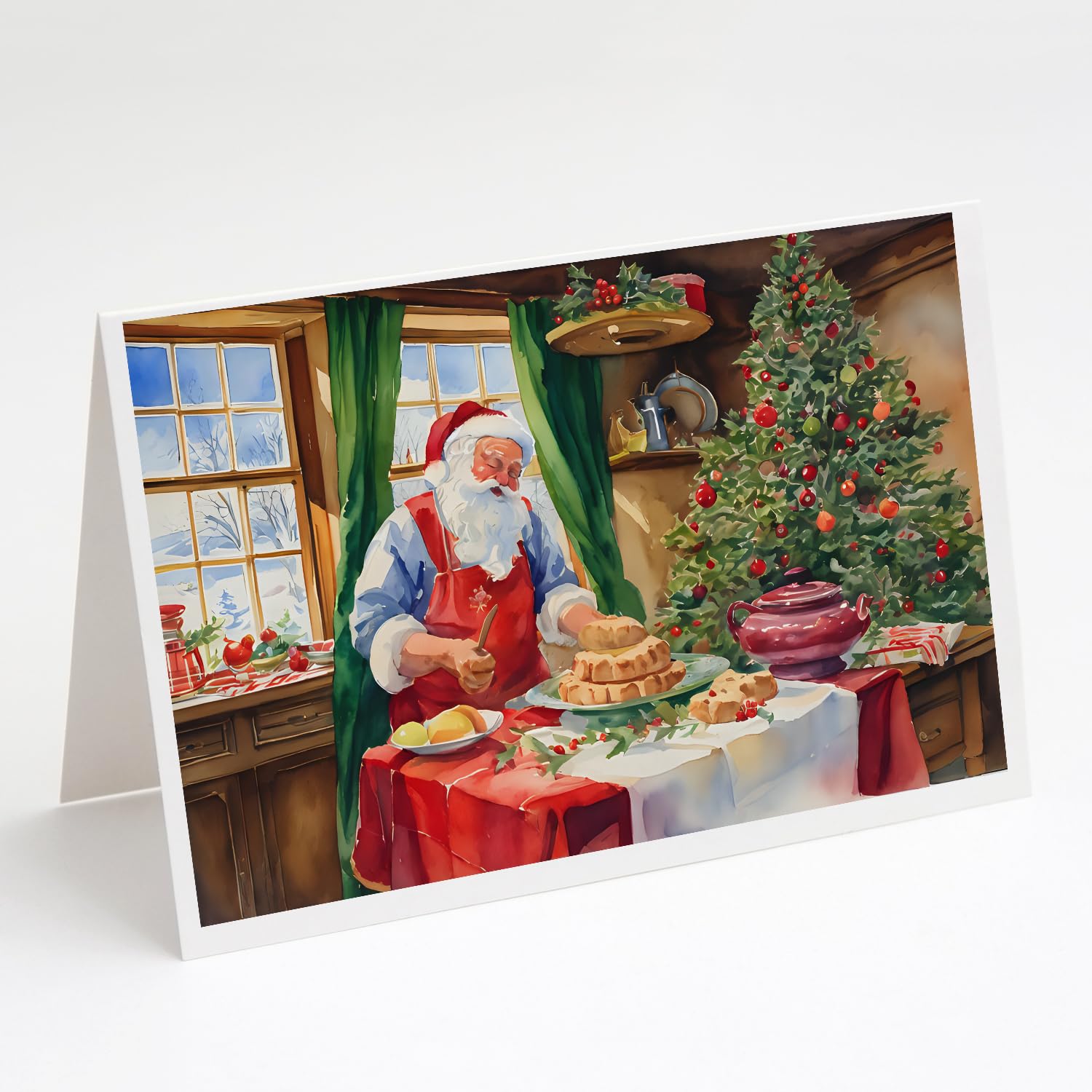 Caroline's Treasures DAC3304GCA7P Cookies with Santa Claus Papa Noel Greeting Cards Pack of 8 Blank Cards with Envelopes Whimsical A7 Size 5x7 Blank Note Cards