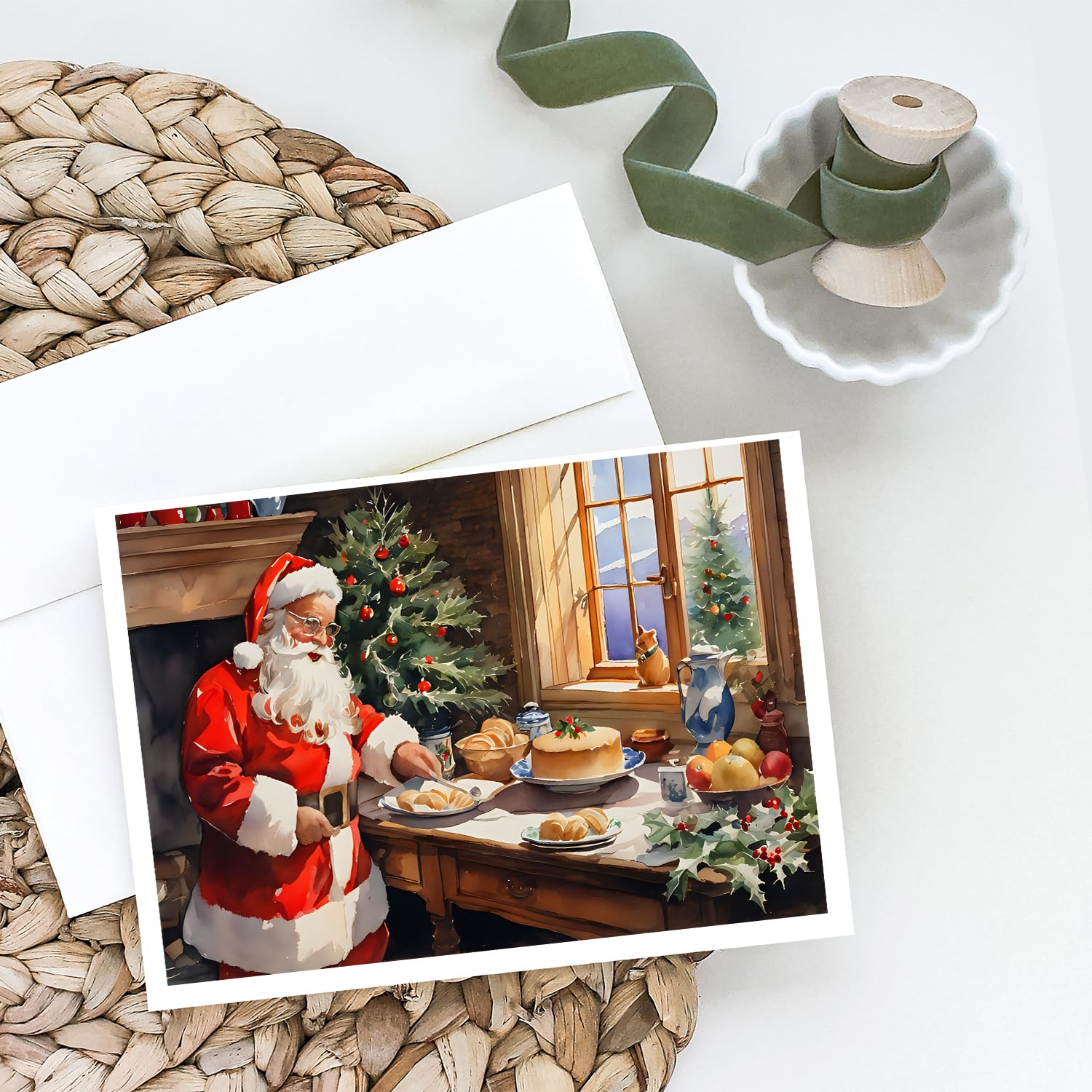 Caroline's Treasures DAC3291GCA7P Cookies with Santa Claus Greeting Cards Pack of 8 Blank Cards with Envelopes Whimsical A7 Size 5x7 Blank Note Cards