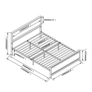 MegaChunk Queen Size Metal Platform Bed Frame with Wooden Headboard and Footboard, Black, No Box Spring Needed, Large Under-Bed Storage, Easy to Assemble