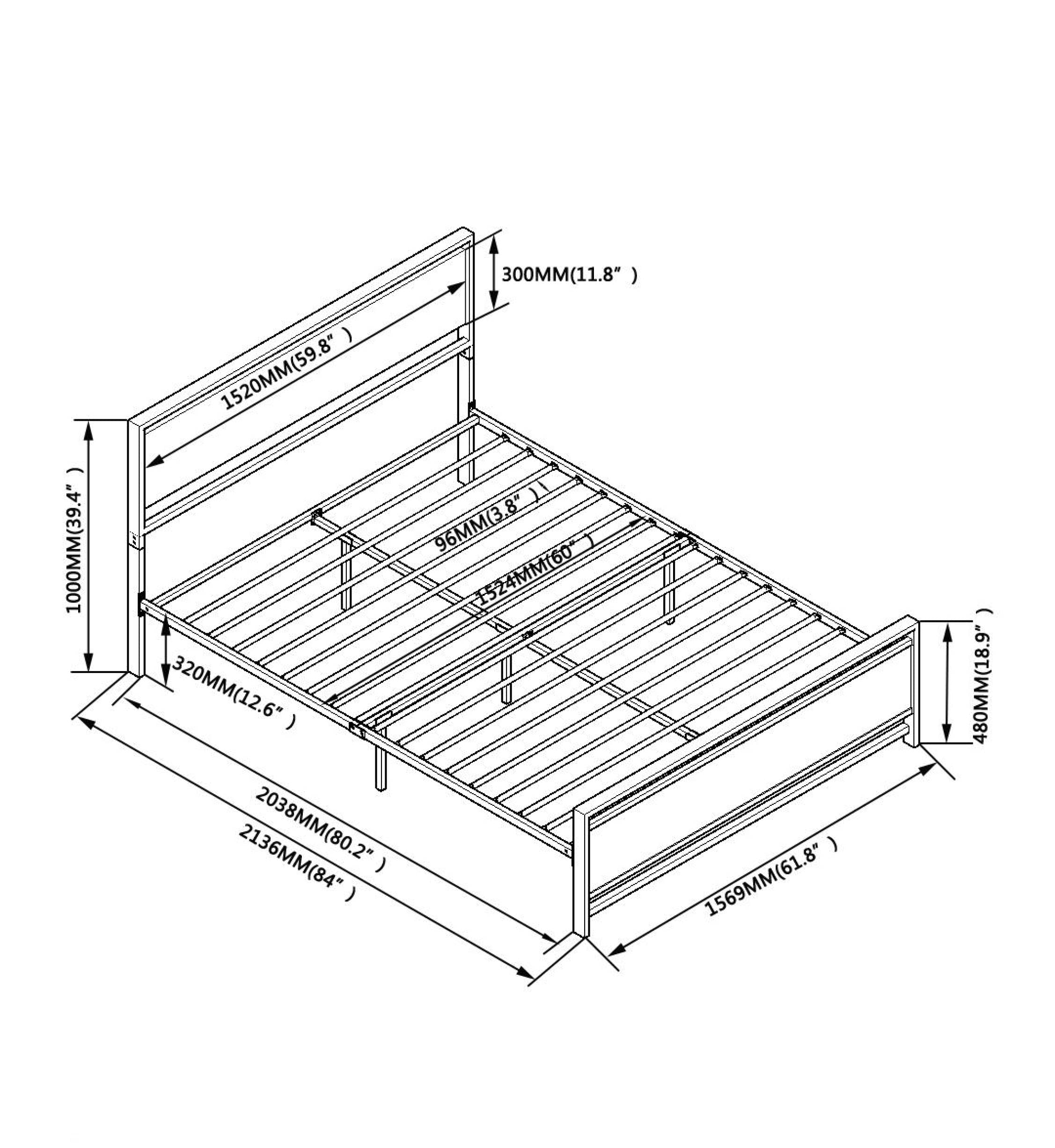 MegaChunk Queen Size Metal Platform Bed Frame with Wooden Headboard and Footboard, Black, No Box Spring Needed, Large Under-Bed Storage, Easy to Assemble