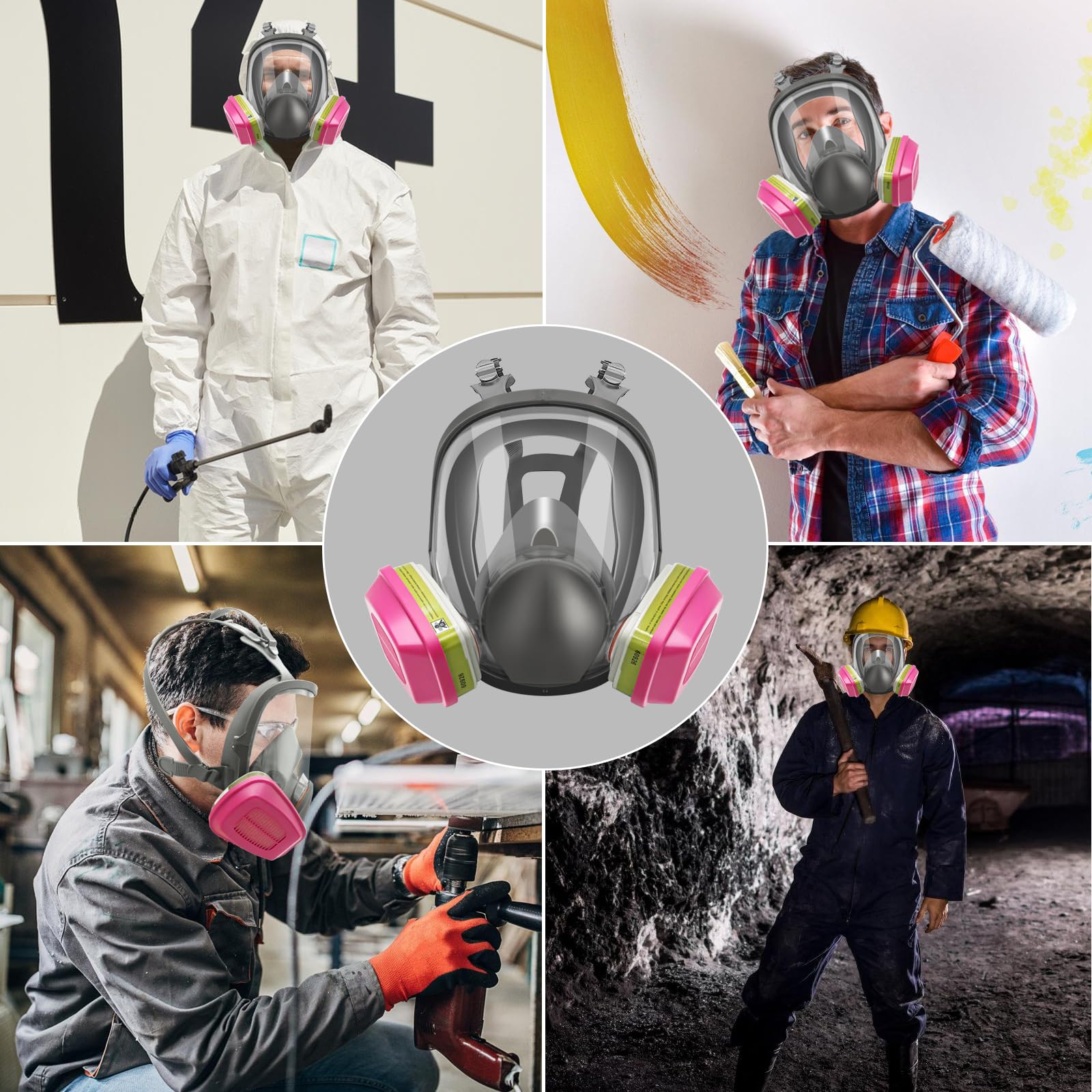 barenzu Full Face Respirator Mask, 6800 Reusable Respirator Mask with Filters, Anti-fog, Organic Vapor Respirator, Ideal for Paint, Dust, Spraying, Chemicals, Epoxy Resin(Includes 4-Pair Filters)