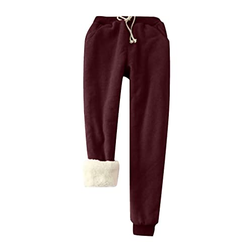 YUTANRAL Joggers for Women Two Piece Set Fleece Lined Oversized Sweatshirts Crewneck Long Sleeve Tops Womens Fall Fashion 2023 High Waisted Sherpa Sweatpants Winter Clothes Plus Size(6-Wine,XX-Large)