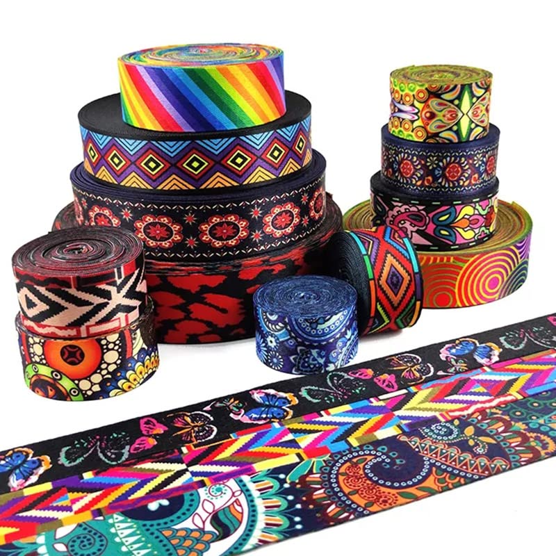 Silk Ribbon for Crafts,2m 38mm 50mm Jacquard Webbing Print Nylon Lace Ribbon Bag Strap Tape Belt Sling Clothing Decoration Band Sewing Accessories (Color : 5)