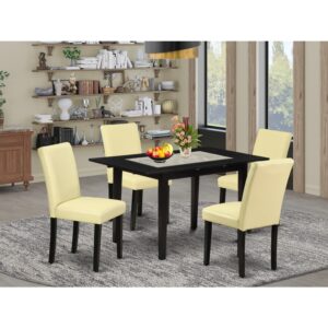 homestock coastal craftsman 5-piece rectangular dining table set - 4 parson chairs with high back and upholstered seat and butterfly leaf rectangular kitchen table and 4 legs - black finish