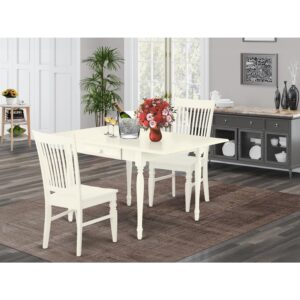 homestock city chic 3 pieces wooden dining table set - heavy duty drop leaf solid wood modern dining table and 2 wooden seat kitchen chairs, linen white finish