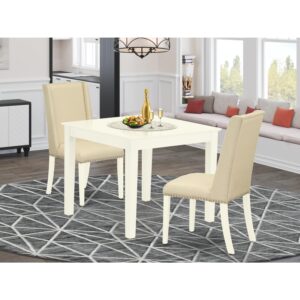 homestock classic charm 3-pc kitchen dinette set included a rectangular dining table & 2 kitchen parson chairs, cream linen fabric kitchen chairs seat with rubber wood legs, linen white finish