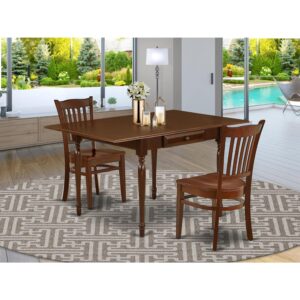 HomeStock Southwestern Style 3 Pieces Dining Room Table Set - Durable Drop Leaf Hardwood Dining Table and 2 Hardwood Seat Kitchen Chairs, Mahogany Finish