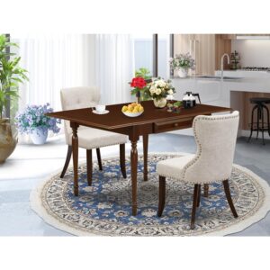 homestock east-west furniture renaissance romance - a dining set of two excellent kitchen chairs using linen fabric doeskin color and an attractive dining table with mahogany finish