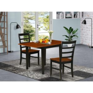 HomeStock Country Cottage 3-Pc Dining Table Set Includes A Small Table and 2 Kitchen Chairs with Solid Wood Seat and Ladder Back, Black and Cherry Finish