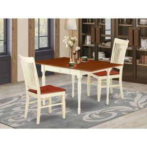 HomeStock Medieval Majesty 3 Pieces Dinette Set - Robust Two 9-Inch Drop Down Leaves Real Wood Dining Table and 2 Hardwood Seat Kitchen Chairs, Buttermilk and Cherry Finish