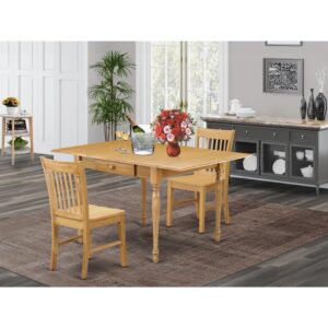 HomeStock City Sleek 3 Pieces Dining Room Set - Strong Drop Leaf Hardwood Dining Table and 2 Solid Wood Seat Kitchen Dining Chairs, Oak Finish