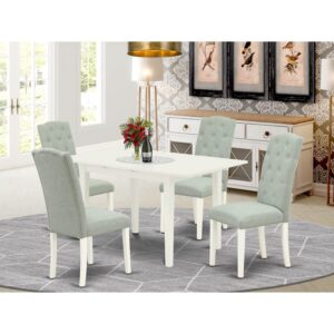 HomeStock Rustic Romance 5-Piece Rectangle Dinette Set - 4 Kitchen Parson Chairs with Button Tufted Back and Upholstered Seat and Rectangular Rectangle Dining Table and 4 Legs - Linen White Finish