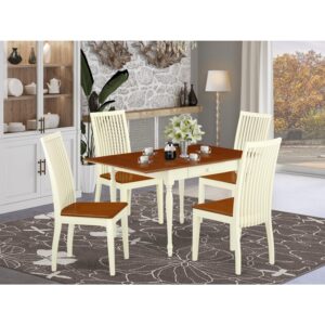 homestock urban upmarket 5 pieces dining table set - strong drop leaf solid wood dining table and 4 solid wood seat kitchen chairs, buttermilk and cherry finish