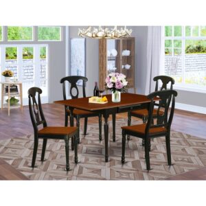 HomeStock Medieval Majesty 5 Pieces Dining Kitchen Table Set - Strong Drop Leaf Real Wood Dining Table and 4 Wooden Seat Kitchen Chairs, Black and Cherry Finish