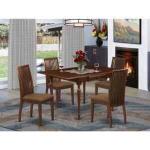 homestock asian fusion 5 pieces kitchen table set - strong drop leaf real wood kitchen table and 4 linen fabic seat kitchen dining chairs, mahogany finish