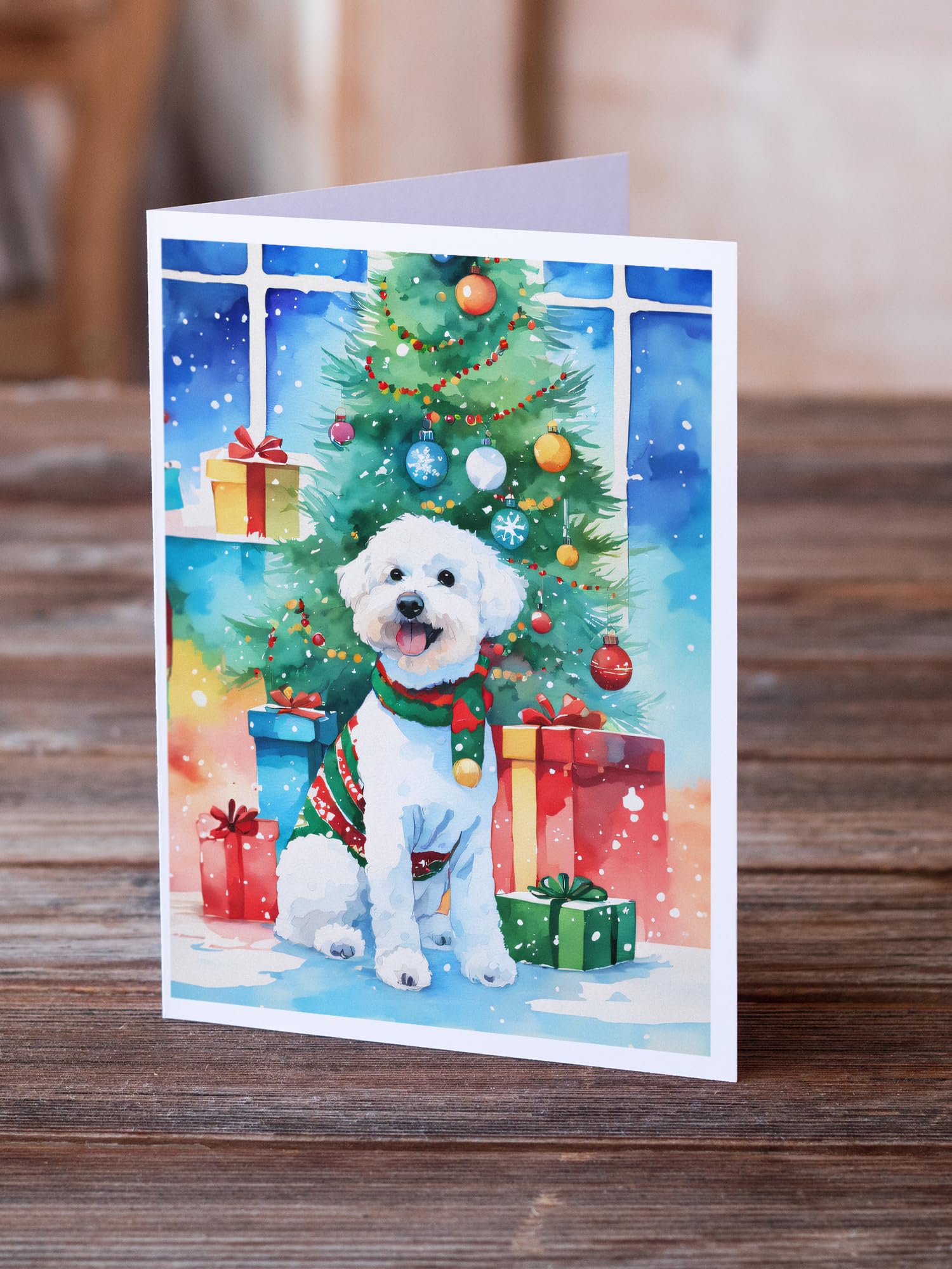 Caroline's Treasures DAC3369GCA7P Bichon Frise Christmas Greeting Cards Pack of 8 Blank Cards with Envelopes Whimsical A7 Size 5x7 Blank Note Cards