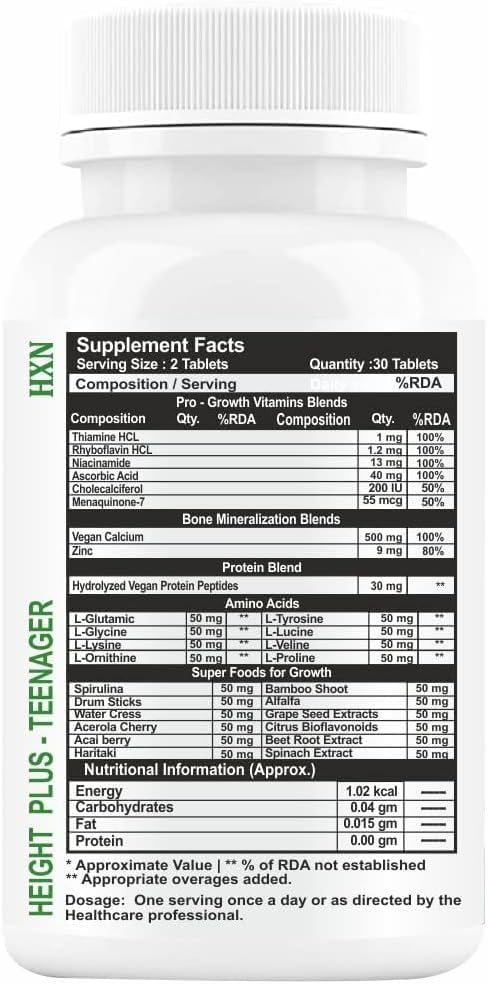 JEVR Height Growth Supplement for Girls with Increase Amino Acids, Ayurvedic Medicine & Herbal Super Foods to Long Bone Mineralization, and Taller Looks- 60 Tablets (10-17 Years, Pack 1)