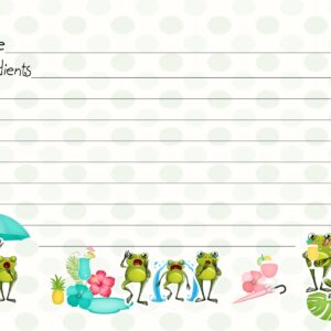 Frolicking Frogs 4x6" Recipe Card Tropical Fun Recipe Card Large Recipe Card Funny Frogs Summer Theme (Pack of 25)