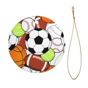 Sports Ball Print Christmas Tree Ceramic Hanging Round Shaped Xmas Tree Pendants Gatherings Party Deco