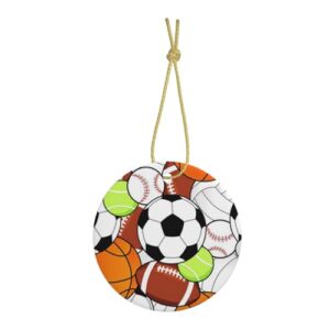 Sports Ball Print Christmas Tree Ceramic Hanging Round Shaped Xmas Tree Pendants Gatherings Party Deco