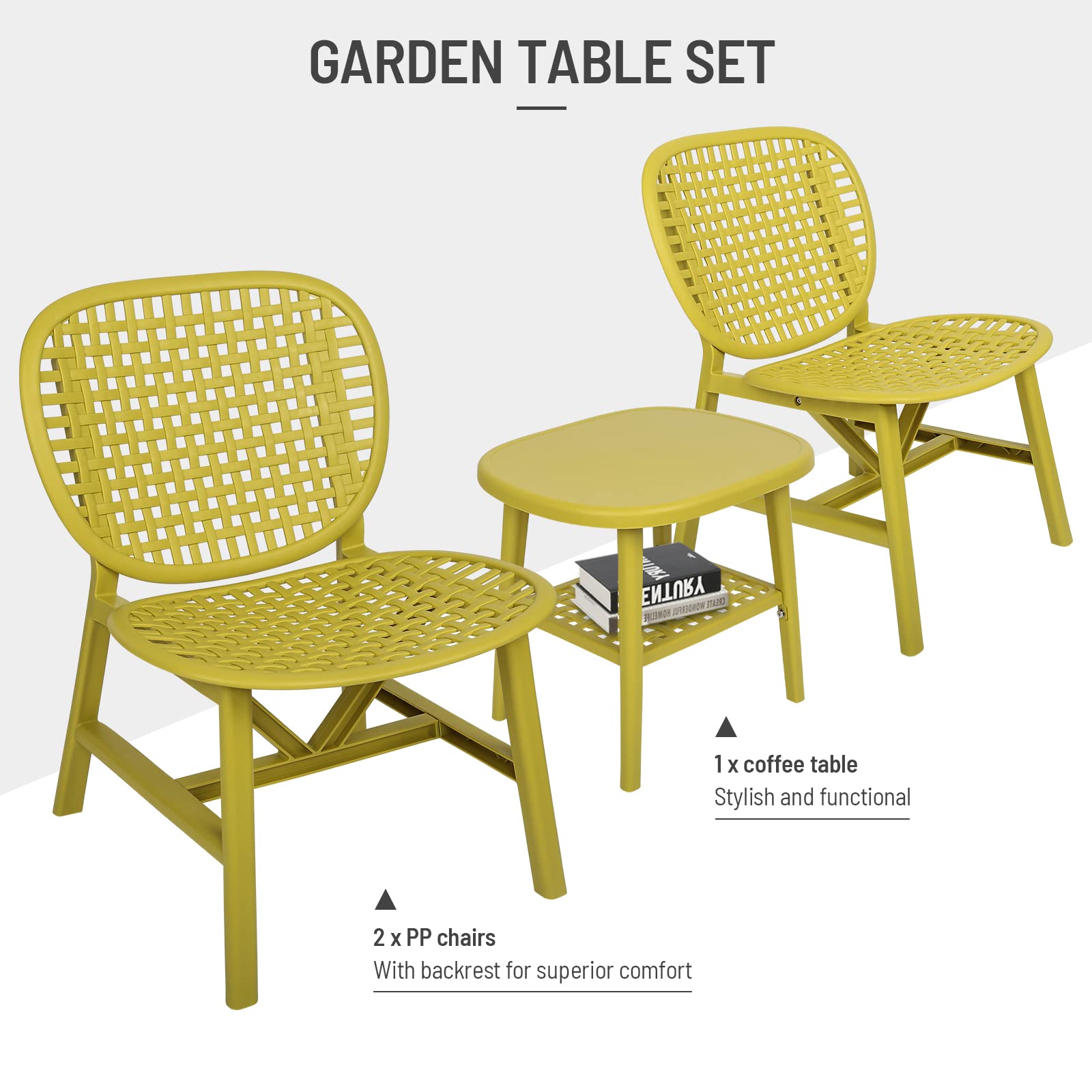 Tidyard 3 Piece Bistro Set, Hollow Design Chairs and Table with Open Shelf, Patio Conversation Set for Balcony Garden Yard Poolside Outdoor Furniture