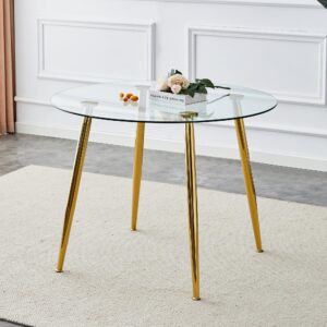 ginxesh modern round glass dining table for 4,40 inch small round dining table with gold chrome metal legs,circle dining table for kitchen,apartment(gold, table)