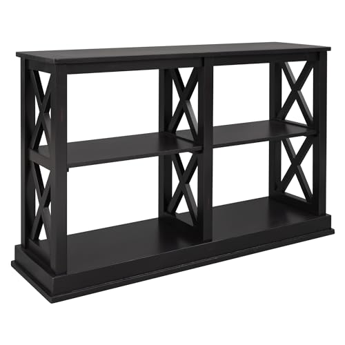 NUPczxg Elegant Console Table with 3-Tier Open Shelves and X Legs,Entryway Table Sofa Table for Hallways, Foyers, and Living Rooms(Black)