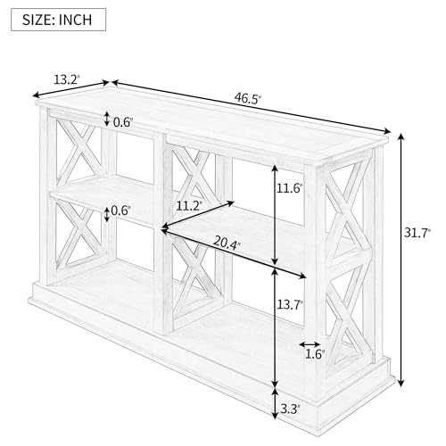 NUPczxg Elegant Console Table with 3-Tier Open Shelves and X Legs,Entryway Table Sofa Table for Hallways, Foyers, and Living Rooms(Black)