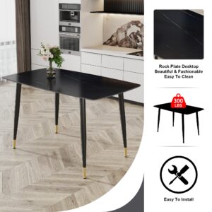 Modern Dining Table for 4, 50" Rectangular Dining Room Table with 0.47'' Sintered Stone Tabletop and Black Metal Legs, Kitchen Table for Dining Room Kitchen, Easy Assembly (Black)