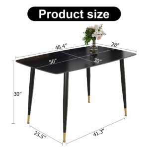 Modern Dining Table for 4, 50" Rectangular Dining Room Table with 0.47'' Sintered Stone Tabletop and Black Metal Legs, Kitchen Table for Dining Room Kitchen, Easy Assembly (Black)