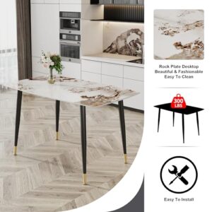 Modern Dining Table for 4, 50" Rectangular Dining Room Table with 0.47'' Sintered Stone Tabletop and Black Metal Legs, Kitchen Table for Dining Room Kitchen, Easy Assembly