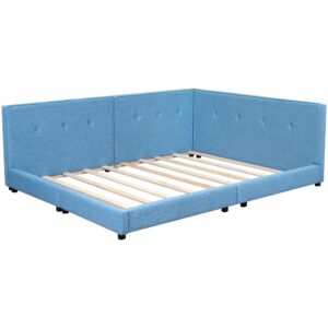 Modern Design Full Size Upholstered Daybed with USB Ports,Wood Fabric Corner Platform Bed Frame with Slat Support,Easy Assembly,No Box Spring Needed