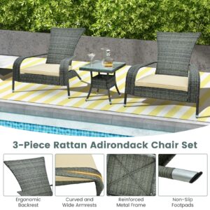 HAPPYGRILL Rattan Adirondack Chair Set, Patio Wicker Chair & Coffee Table, Extra-Wide Outdoor Chairs with Seat Cushions, 3 Piece Patio Rattan Chair Set for Backyard, Poolside