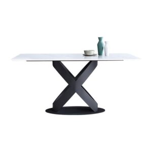 jinsi nan] modern sintered stone dining table with x-shaped carbon steel base, rectangular dining table for kitchen dining room, living room, restaurant, black white (55 inches)