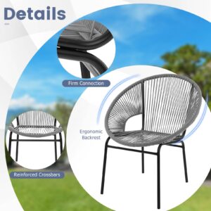 HAPPYGRILL 3-Piece Patio Bistro Set, Outdoor Furniture Set Acapulco Chairs with Plastic Rope, Tempered Glass Table, All Weather Patio Furniture for Balcony, Porch, Garden, Backyard