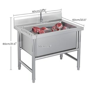 Utility Sink Outdoor Sink, Freestanding Stainless Steel Sink, Large Single Bowl Sink, Commercial Restaurant Kitchen Sink w/Faucet, Easy to Assemble, for Laundry, Garden, Garage ( Size : 60x60x80cm )