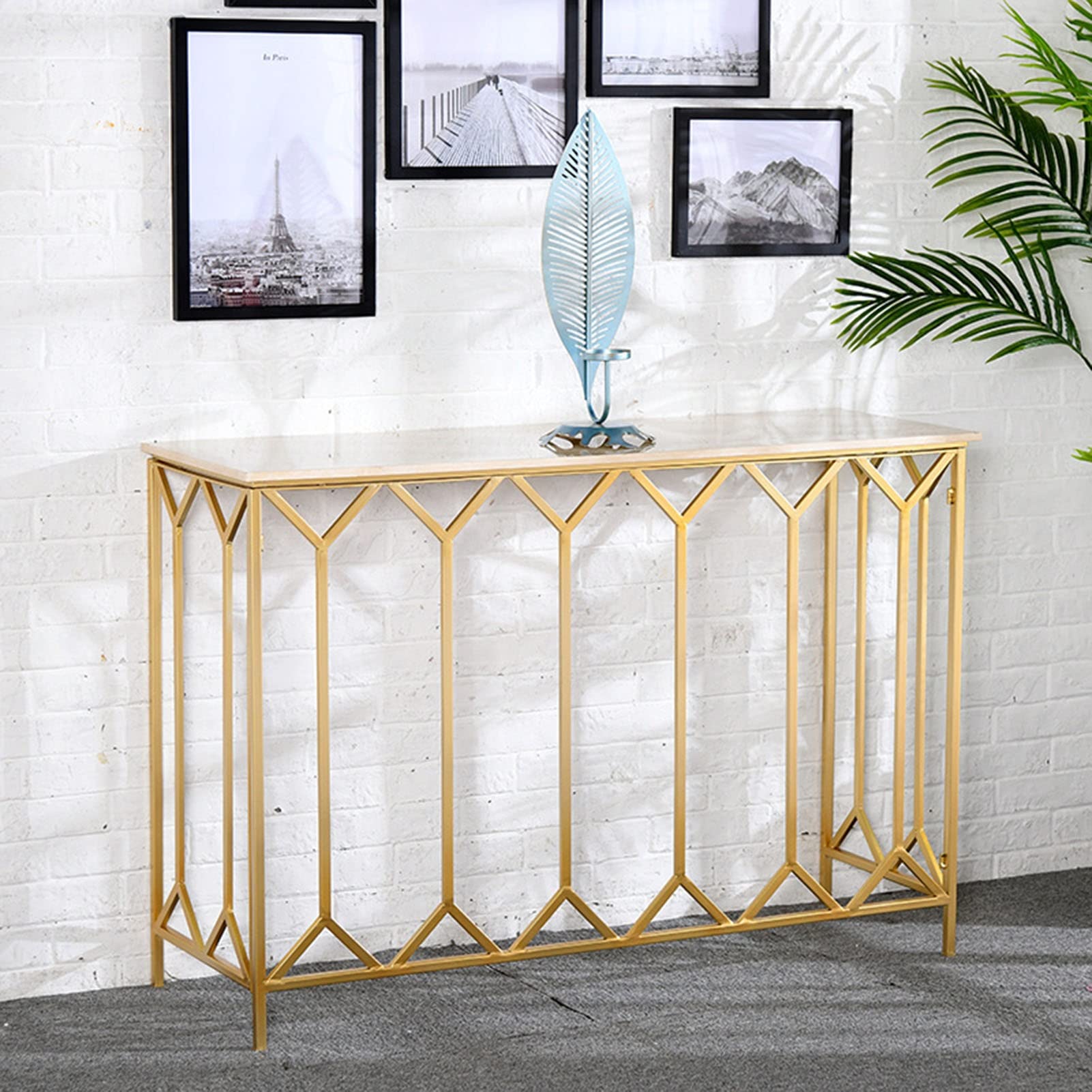 Coffee Table Wrought Iron Console Table, 80cm Marble Narrow Table Foyer Table, Living Room Sofa Table, Decorative Table