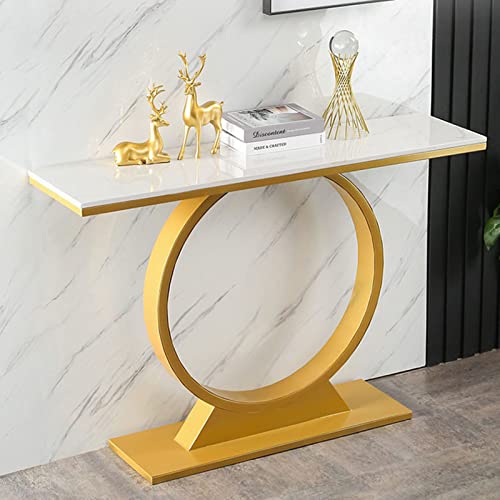 WebErt Coffee Table White Marble Narrow Table, 31.4 Inch Console Table with Metal Base, Foyer Table for Living Room, Entryway Side Table