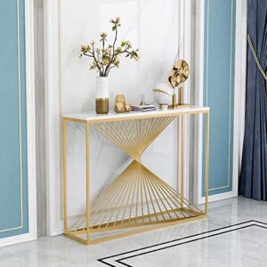 Coffee Table 31.4 Inch Console Table with Geometric Metal Frame, Modern Marble Sofa Table Foyer Table, Rugged and Durable