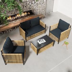 breezluxe 4-piece patio furniture set outdoor furniture with thick,removable & washable cushion,patio conversation sets for backyard porch balcony (2 armchair+loveseat+table)