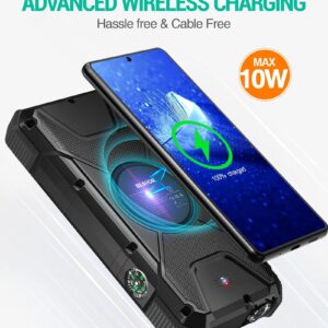 BLAVOR 20000mAh Solar Power Bank 𝗣𝗗𝟭𝟴𝗪 𝐐𝐂𝟑.𝟎 Fast Charging 10W Wireless Charger(Black) Plus 3 in 1 Multi Charging Cable 4FT