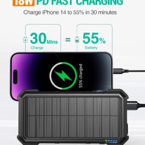 BLAVOR 20000mAh Solar Power Bank 𝗣𝗗𝟭𝟴𝗪 𝐐𝐂𝟑.𝟎 Fast Charging 10W Wireless Charger(Black) Plus 3 in 1 Multi Charging Cable 4FT