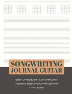 songwriting journal guitar: blank lined/ruled paper and guitar tablature sheet music with staff and chord boxes (volume 8)