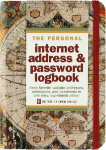 old world internet address & password logbook (removable cover band for security)